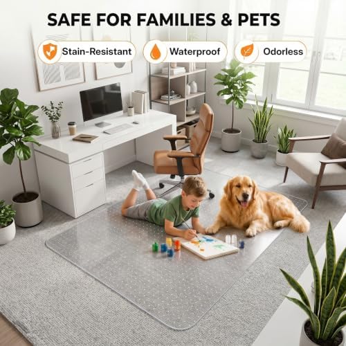 Office Chair Mat for Carpet, 48"× 60" Heavy-Duty Clear PVC Carpet Protector Mat, Non-Slip Desk Floor Mat for Low Pile Carpet, Smooth Glide, Ideal for Home, Office, Gaming Room - Image 6