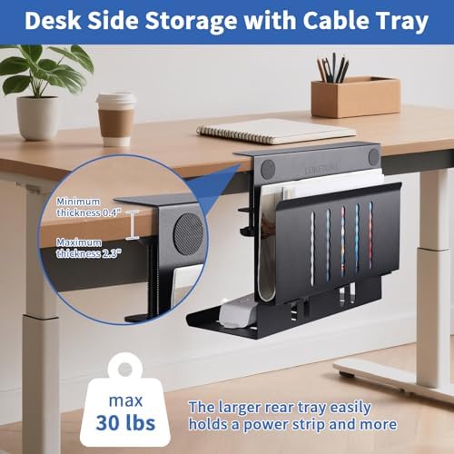 LUKETURE Desk Side Storage,11-4/5" Power Strip Cable Management Tray - Image 2