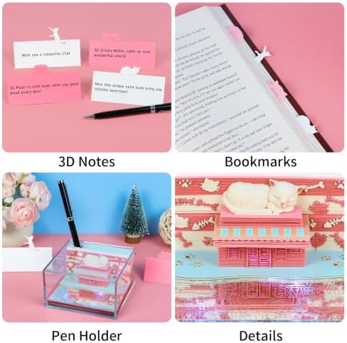 3D Calendar 2027, Desk Time Piece Calendar 2027,Tear-Away 3D Paper Art Notepad w LED Lights,Creative 3D Memo Artsy Pad Calendars, DIY Paper Carving Gift (Cute cat) - Image 5