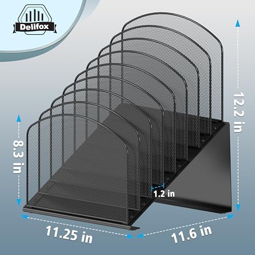 Delifox Inclined Desk File Organizer, 8-Section, Black - Image 2