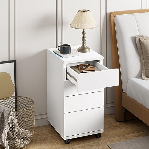 BOTLOG 4-Drawer Chest, Wood Storage Cabinet with Wheels, Rolling Pedestal Under Desk Drawer for Home Office Legal/Letter/A4 Size White - Image 4