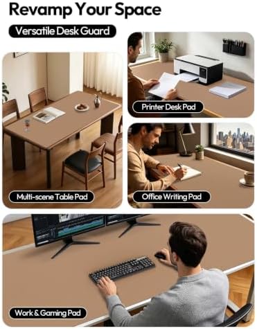 YSAGi Leather Desk Protector, Office Mat, Large Mouse Mat, Non-Slip PU Leather Blotter, Laptop Desk Mat, Waterproof Writing Pad for Office and Home(Khaki, 63" x 24") - Image 3