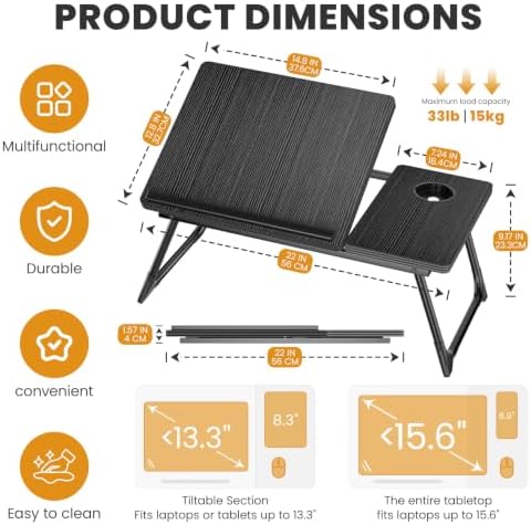 Laptop Bed Desk, 5-Angle Adjustable Bed Laptop Table with Cup Holder - Image 2