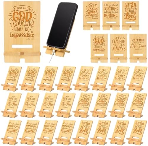 Novabright 24 Pcs Christian Bible Verse Bamboo Phone Stand, Natural by Unknown
