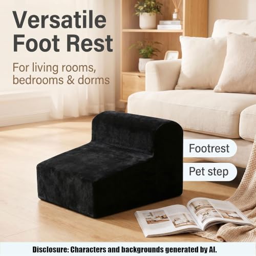 Modern Foam Filled Foot Stool, Soft Lightweight Pouf Ottoman Floor Rest for Living Room, Bedroom, Office Desk, Small Spaces,(Black) - Image 3