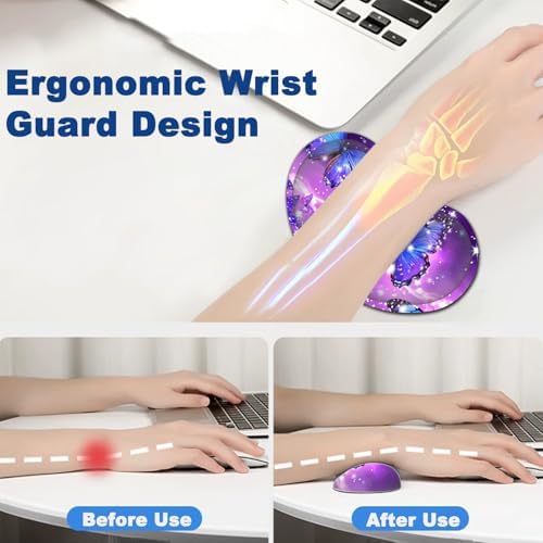 Large Mouse Pad + Keyboard Wrist Rest Set, Extended Gaming Mousepad (31.5X11.8 inch) with Non-Slip Rubber, Ergonomics Memory Foam Mouse Wrist Rest Support, Blue Butterfly Purple Pattern XXL Desk Pad - Image 5
