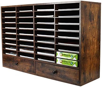 PAG-Mass Mail Sorter Organizer, Wood Literature Organizer, Student Mailbox for Classroom, Desktop Bill Paper Organizer for Office Home School, 38 Compartments, Antique Brown by PAG