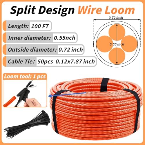 Oleitodh 100 ft 3/4 in OD Orange Split Wire Loom Tubing, with 50 Ties - Image 2