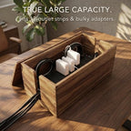 Donfri Large Acacia Wood Cable Management Box for Cord Organizer, Magnetic Lid Cord Hider Box for Fat Bricks - Image 2