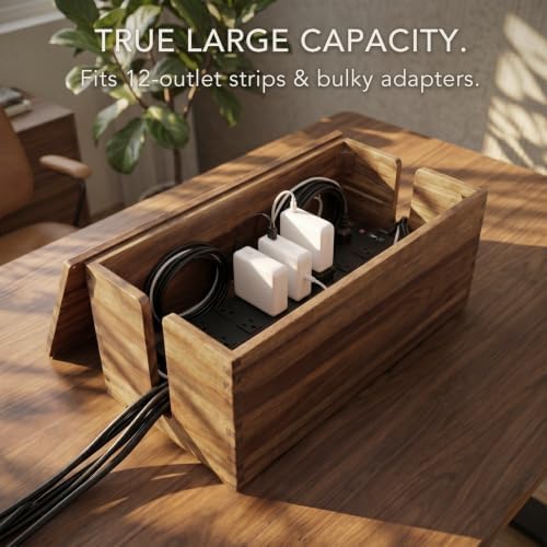 Donfri Large Acacia Wood Cable Management Box for Cord Organizer, Magnetic Lid Cord Hider Box for Fat Bricks - Image 2