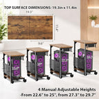 Adjustable Computer Tower Stand with Charging Station & Pegboard,Brown - Image 4