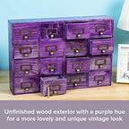 Purple 16-Slot Wooden Drawer Unit - Country Style Desk Organizer Box - 20"x3.6”x14” Wooden Storage Box w/ 16 Drawers - Countertop Drawers w/Label Holder & Handle - Slim 4-Level Organizer - Image 5