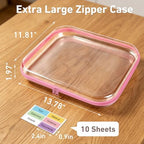 3 Pack Extra Large Clear Hard Shell Zipper Case with Labels, Pink - Image 2