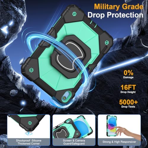Case for iPad (A16) 11th/10th Generation 11/10.9 Inch 2025/2022, Ubearkk for iPad a16 case with Screen Protector, 360 Degree Rotating Stand Shoulder Strap Pencil Holder,Black Mint - Image 5