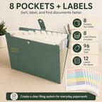 8 Pack Expanding File Organizer, 8 Pocket Accordion File Folders with Labels, Portable Plastic Document Paper Bill Receipt Organizer with Snap Closure for School Office Home, Letter/A4 Size, 4 Colors - Image 4