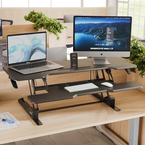Mount-It! 47" Standing Desk Converter, XL Desktop Sit-Stand Desk Riser with Gas Spring Height Adjustment, Wide Desk Topper for Dual Monitors or Monitor & Laptop, Keyboard Tray, Black - Image 5