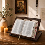 Onism Wooden Bible Stand, Carved Cross, Adjustable Beechwood Book Holder - Image 5