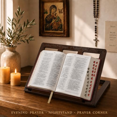 Onism Wooden Bible Stand, Carved Cross, Adjustable Beechwood Book Holder - Image 5