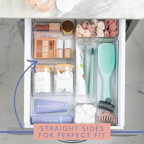primebox Plastic Clear Drawer Organizers. Bathroom. Kitchen, Bedroom, Utensils, Office Organizer Bins, Storage Trays. Stackable. 9" x 6" x 2" Set of 6 - Image 2