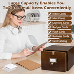 DLUGOPIS 5×8 Index Card Holder Pine Wood Index Card Organizer Box with Drawers Brown Vintage Card Catalog Box Recipe Notecard Box 5 Index Cards Dividers 2 Letter Smile Stickers for School Office - Image 4