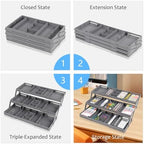 3-Tier Expandable Drawer Organizer, Multi-Level Collapsible Desk & Kitchen Gadget Organizer, Grey - Image 6