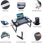 BYMECOST Laptop Desk for Bed, Height Adjustable Laptop Bed Table, Foldable Portable Lap Desk Stand with USB/Storage Drawer/Cup Holder/Slot, Breakfast Tray for Working Reading Writing Eating - Image 6