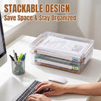 Clear Document Box, A4 Paper Storage Organizer with Snap Latches, Stackable File Case for Certificates Photos Letter Size, 14.37" x 9.44" x 1.37" & 14.37" x 9.44" x 2.75", White - Image 5