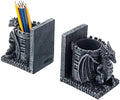 MyGift Gothic Dragon Bookends with Castle Pencil Cup, Black Resin, 1 Pair by MyGiftHome
