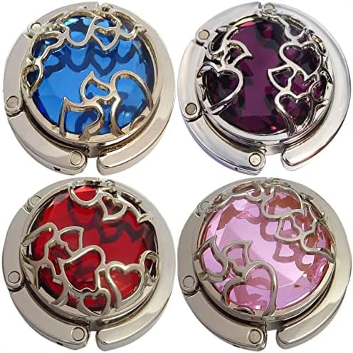 NewCharms Set of Four (4) Purse Hangers with Heart Designs in Pink, Blue, Purple, and Red Plus 4 Velvet Pouches by NewCharms