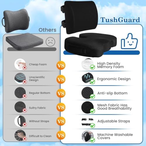 Back&Seat Cushion, Chair Cushions, Lumbar Back Support Pillow, Black/Large - Image 4