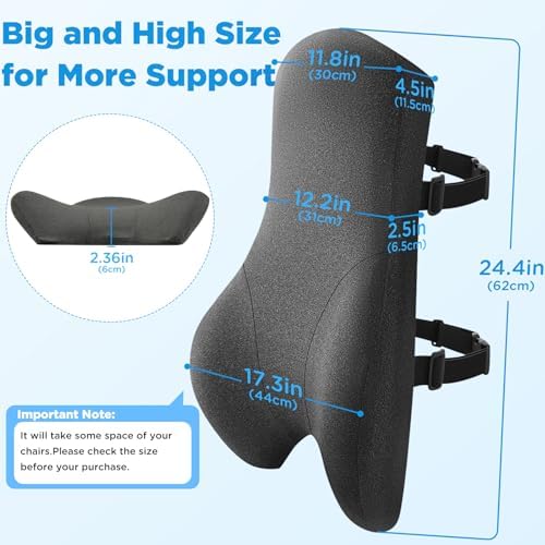 Teemour High Back Support Pillow for Office Chair, Fully Support Back Cushion - Memory Foam Lumbar Support Pillow for Office Chair, Desk, Gaming Chair, Promotes Posture Pain Relief Adjustable Straps - Image 2