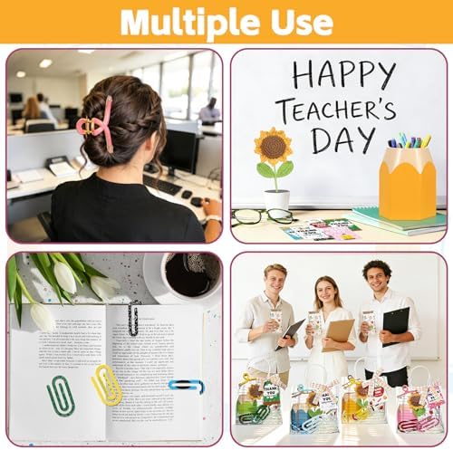 4 Sets Back to School Decoration Teacher Appreciation Gifts Bulk Include Clear Gift Bags Glass Cups Pencil Holders Jumbo Paper Clips Thank You Gift Set for Women Teacher Employee Coworker Gift Basket - Image 6