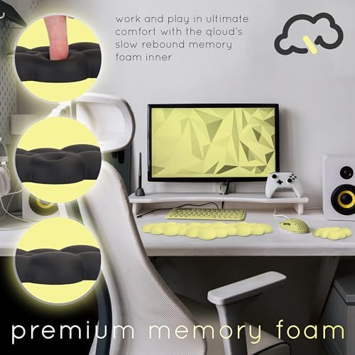 Cloud Keyboard Wrist Rest – Create-ables Qloud Cloud Wrist Rest for Computer Keyboard and Mouse, Ergonomic Memory Foam Wrist Pad with Non-Slip Base, Includes Cloud Mouse Pad – Yellow - Image 5