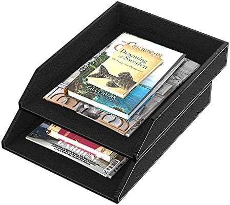 Leather Letter Tray, Thipoten Stackable Desk Organizer Holder for Office Supplies, Paper, File, Magazine, Perfect Office Organization for Desktop (Black-2Tiers) - Image 3