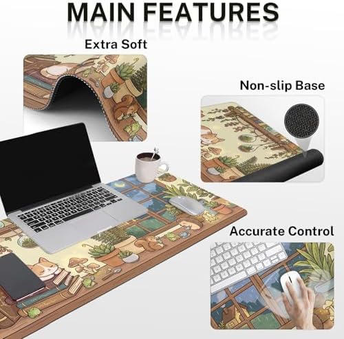 Arttown Keyboard Mouse Pad Set, 4 in 1 Desk Mat Set Kawaii Mushroom - Image 3