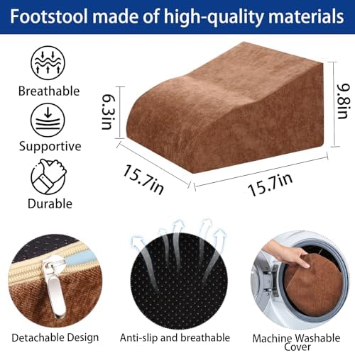 Foot Rest for Under Desk at Work, Ergonomic Under Desk Footrest with Washable Cover for Office, Home & Gaming Leg Elevation Pillow Brown - Image 2