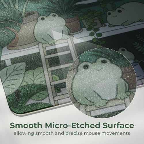 XVX Glass Mousepad Gaming, Cute Frog Hard Mouse Pads for Esports, Large Mouse Mat 410mm*310mm, Tempered Glass Mouse Pad Smooth Micro-Etched Surface with Improved Precision and Speed - Image 4