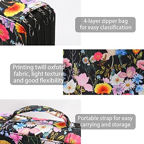Vomgomfom PU Leather Pencil Case, Holds 100 Markers/300 Pens,Black Flower - Image 3