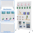 Eastern Tree Metal Pegboard Display Stand 3.5 x 6 Feet with 30 Hooks, Standing Pegboard Display with Wheels, Peg board Display Rack, Large Pegboard Panels - White - Image 3