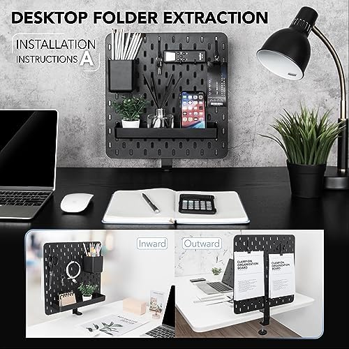 EHO Clamp-On Desk Pegboard, 13.5 x 14 inch Privacy Divider, Desk Partition Panel, No-Drill Desk Mounted Organizer, Combination Peg Board for Office, Gaming, Home, Plants, Black - Image 4