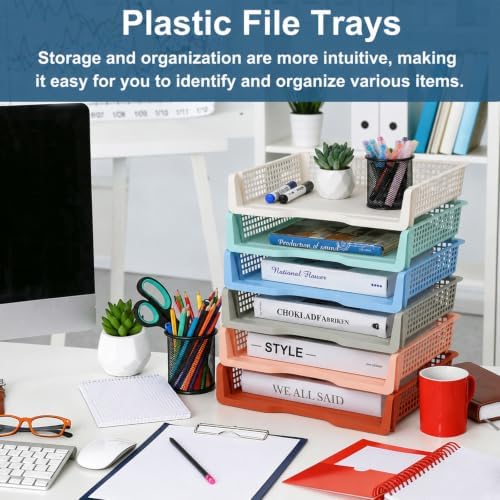 gisgfim 12 Pcs Turn in Trays Classroom Boho Paper Tray for Classroom Organization and Storage Stackable Plastic Book Baskets Turn in Bins Teacher Organizers for Library Drawers School Office Desk - Image 5