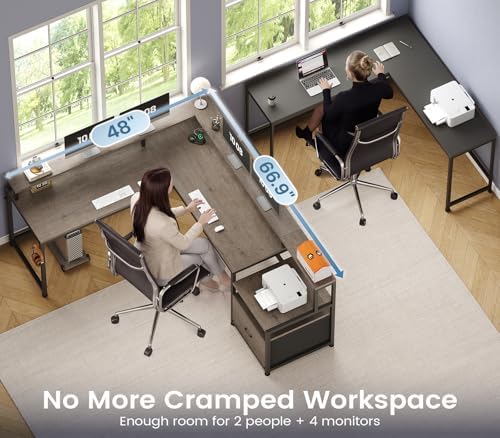 SEDETA 66" Reversible L Shaped Computer Desk with Power Outlet, File Drawer - Image 4