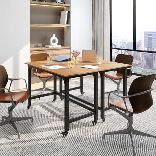 GIANTEX 4FT Conference Table, 2 PCS 48" Rectangular Mobile Meeting Room Desk w/Removable Storage Bag & 2 Hanging Hooks, Rolling Modern Seminar Boardroom Table for Office Conference Room, Natural by Giantex