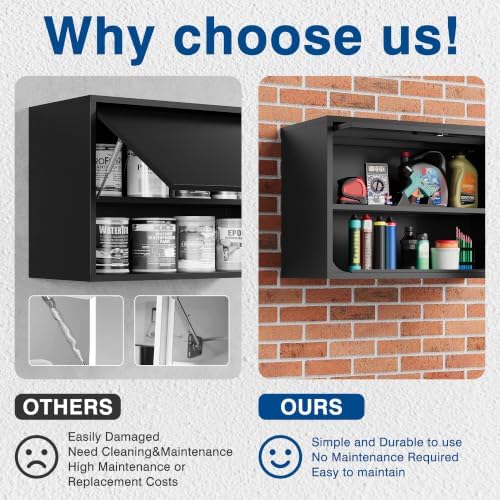 Fesbos Metal Storage Cabinet Black Wall Cabinets with Shelf and Locking Door - Wall Mounted Storage Cabinet for Garage Warehouse Home Office - Assembly Required - Image 5