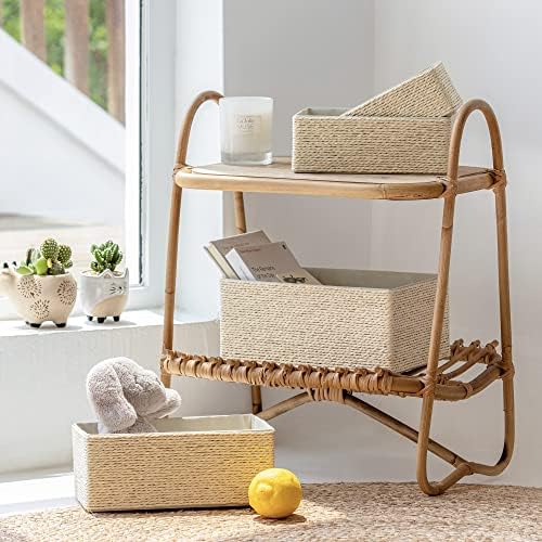 LA JOLIE MUSE Bathroom Basket Organizers, Paper Rope Storage, Beige 4 Pack - Image 3