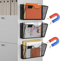 MFTEK Magnetic File Holder, 3 Pockets Magnetic File Folder Holder No Drilling Magnet Paper Mail Organizer Magazine Basket, Hanging Wall Storage Rack for Fridge Cabinets Office Classroom by MFTEK