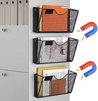 MFTEK Magnetic File Holder, 3 Pockets Magnetic File Folder Holder No Drilling Magnet Paper Mail Organizer Magazine Basket, Hanging Wall Storage Rack for Fridge Cabinets Office Classroom by MFTEK