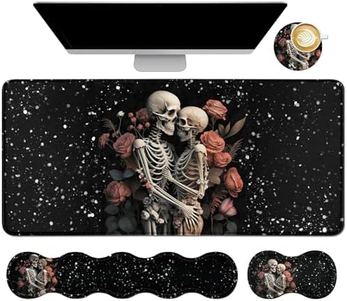 4Pcs Memory Foam Keyboard Wrist Rest Desk Mat Set, Skull by Dikoer