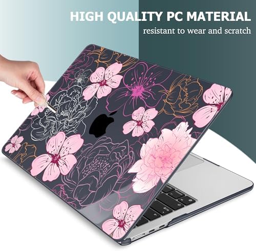 Mektron for 2026/2025/2024/2023 MacBook Air 15 INCH M5 A3448 /M4 A3241 /M3 A3114 /M2 A2941 Case, Printed Plastic Hard Shell Cover with 15.3" Liquid Retina Display Touch ID, Flowers Illustration - Image 4