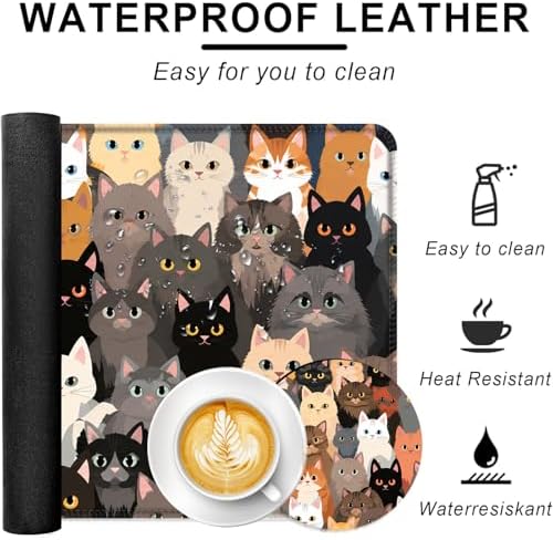 Large Keyboard Mouse Pad Set, Extended Mouse Pad+Keyboard Wrist Rest Support, Memory Foam Ergonomic Easy Typing, 4Pcs (31.5×11.8 in) Desk Pad Set for Office Home,Colorful Cats - Image 2